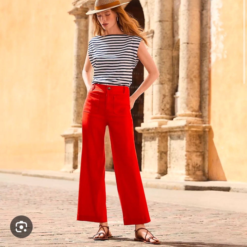LOFT Red Cropped Wide-Leg Pants
